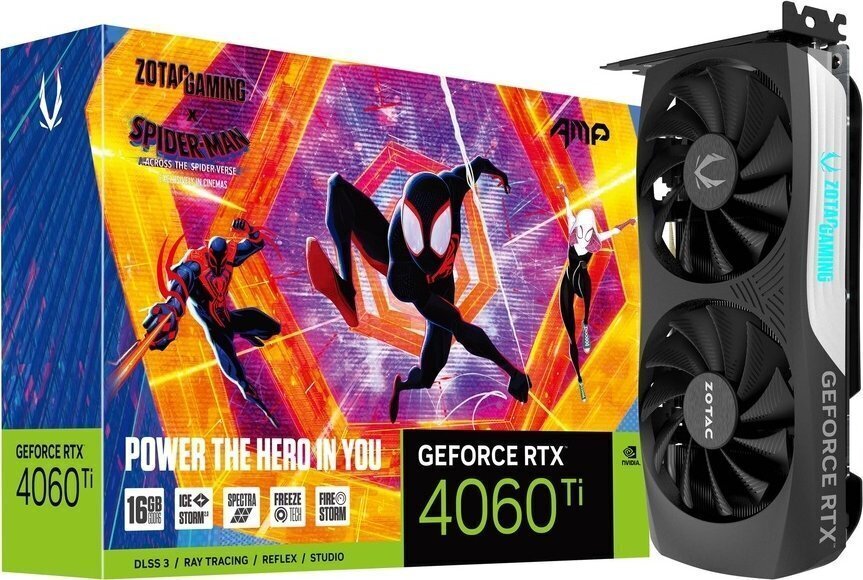 Zotac Gaming GeForce RTX 4060 Ti AMP Spider-Man: Across the Spider-Verse Bundle (ZT-D40620F-10SMP) hind ja info | Videokaardid (GPU) | kaup24.ee