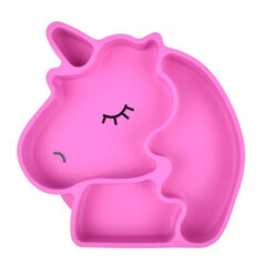 Силиконовая тарелка на присоске Единорог, розовая цена и информация | Детский набор посуды | kaup24.ee