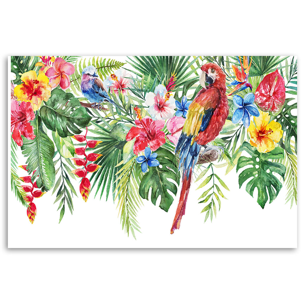 Seinapildid, Lehed troopiline papagoi lilled цена и информация | Seinapildid | kaup24.ee