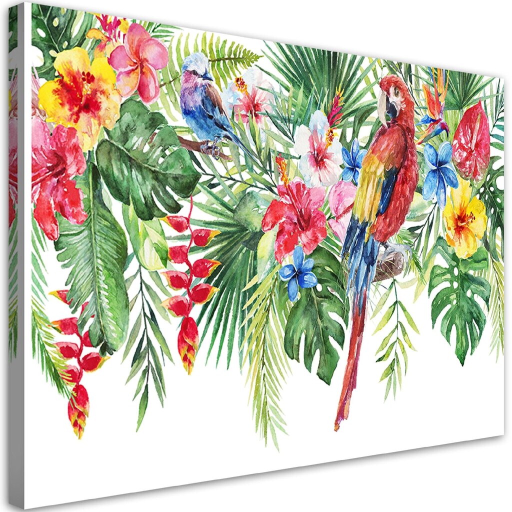 Seinapildid, Lehed troopiline papagoi lilled цена и информация | Seinapildid | kaup24.ee
