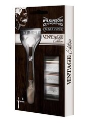 Комплект Wilkinson Sword Quattro Vintage для мужчин: бритва 1 шт. + лезвия для бритья 4 шт. цена и информация | Косметика и средства для бритья | kaup24.ee