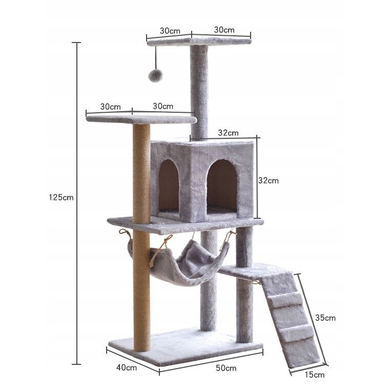 Kaabits MMTR 120 cm x 55 cm x 120 cm, hall hind ja info | Kassi kraapimispuud | kaup24.ee