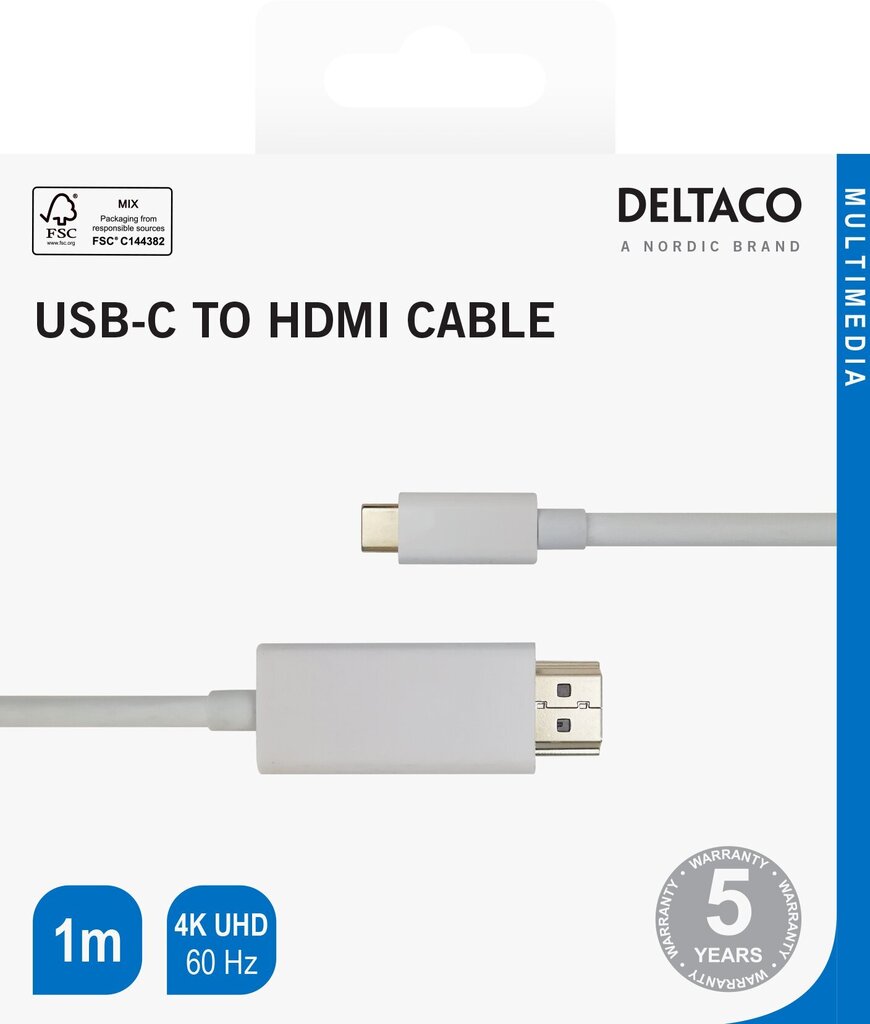 Deltaco, USB-C/HDMI, 1 m hind ja info | Kaablid ja juhtmed | kaup24.ee