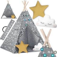 Палатка со звездными огнями Kids Tipi Tent, серая цена и информация | Детские игровые домики | kaup24.ee