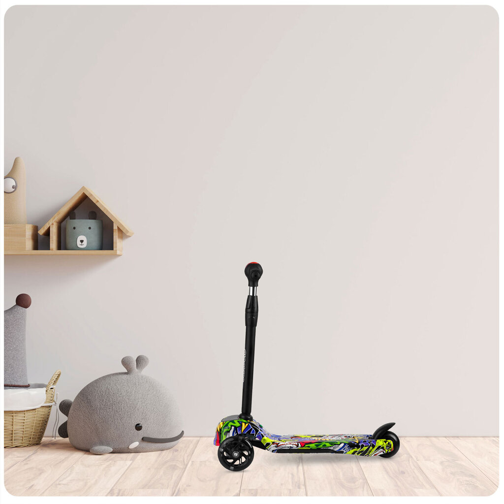 Ricokids Piko kolmerattaline roller, must värviliste mustritega цена и информация | Tõukerattad | kaup24.ee