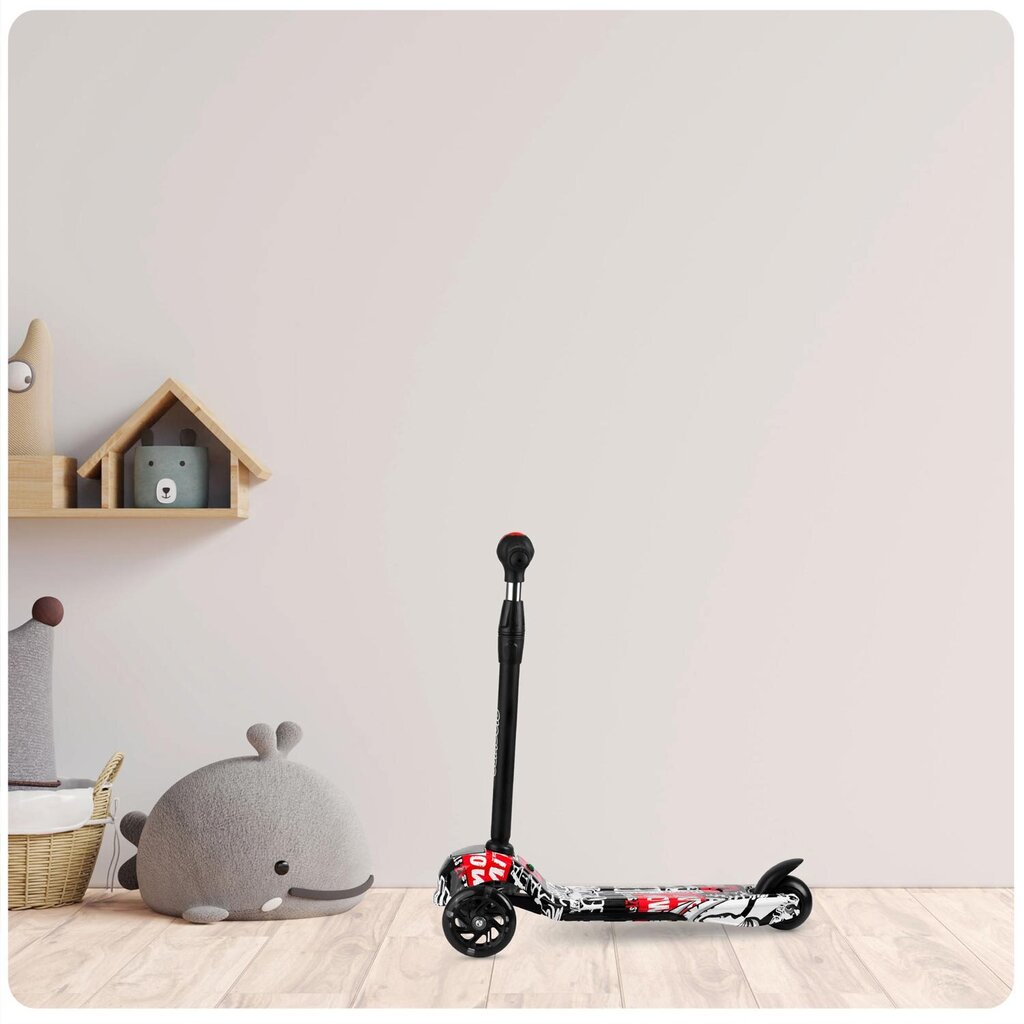 Ricokids Piko kolmerattaline roller, must valge ja punase mustriga цена и информация | Tõukerattad | kaup24.ee