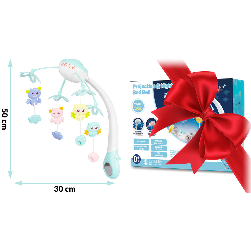 Karussell koos projektoriga lastevoodile, sinine цена и информация | Imikute mänguasjad | kaup24.ee
