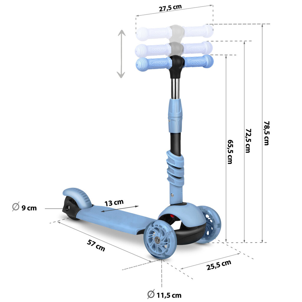 Ricokids Todi kolmerattaline roller, sinihall цена и информация | Tõukerattad | kaup24.ee