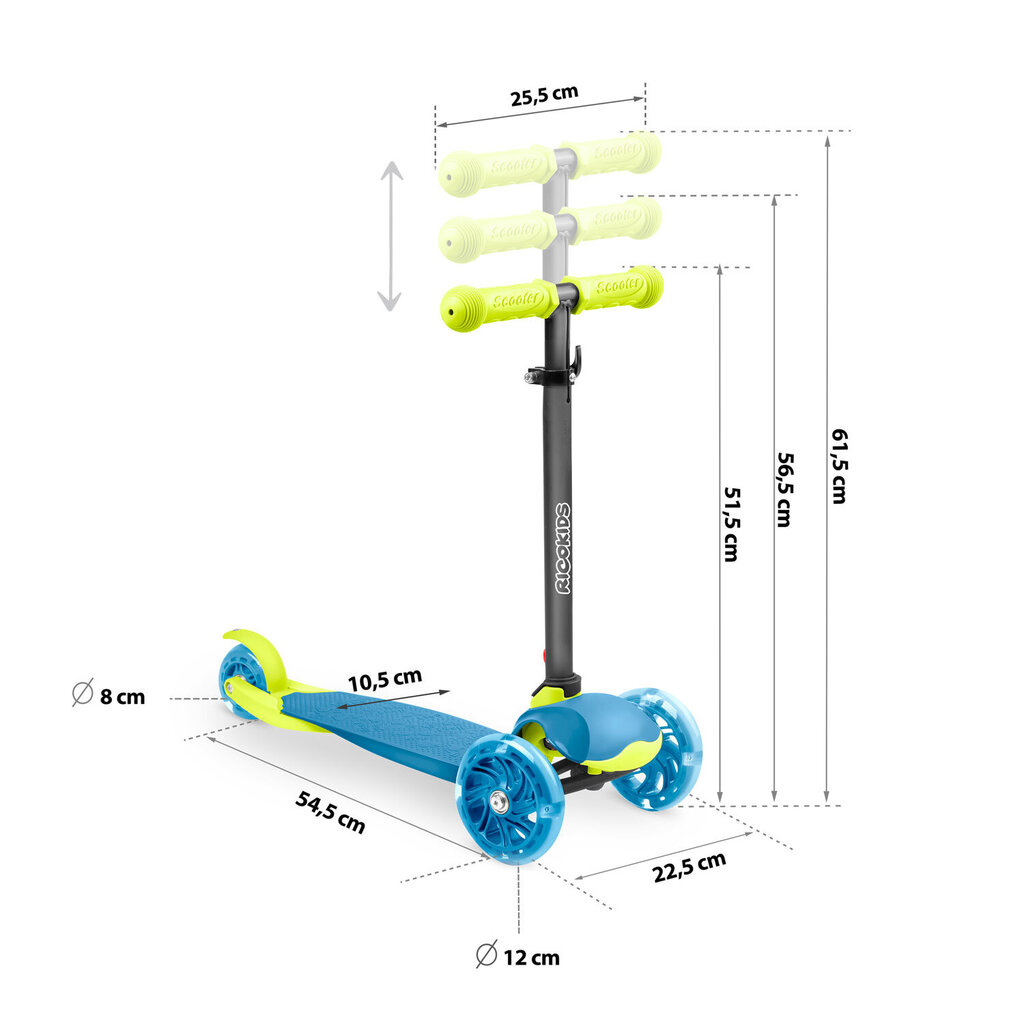 Ricokids Loco kolmerattaline roller, sinine ja roheline hind ja info | Tõukerattad | kaup24.ee