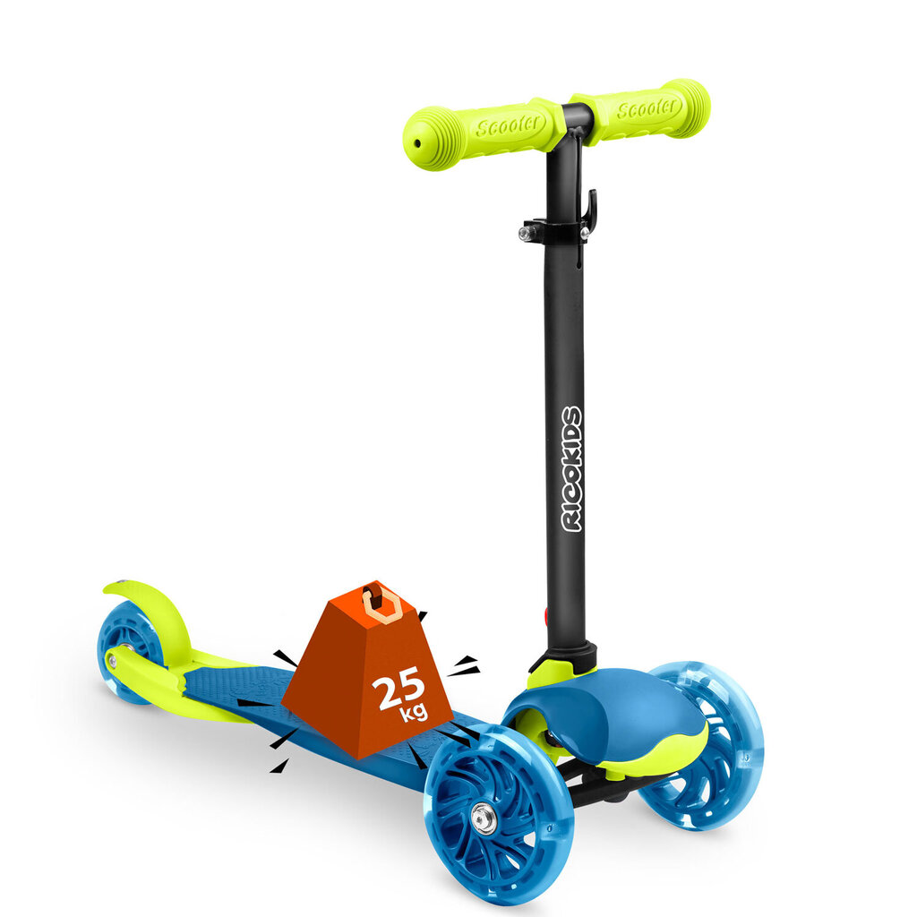 Ricokids Loco kolmerattaline roller, sinine ja roheline hind ja info | Tõukerattad | kaup24.ee