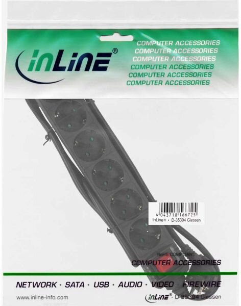 Pikendusjuhe InLine 6 pistikut, 1.5 m, must hind ja info | Pikendusjuhtmed, kaablid | kaup24.ee