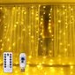LED-riba, kardin, jõuludeks, kardin puldiga USB-st, kollane värv, 3 m x 3 m hind ja info | Jõulutuled | kaup24.ee