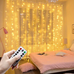 LED-лента - занавеска на Рождество, занавеска с пультом от USB, желтaq, 3x3 м цена и информация | Новогодняя гирлянда Holiday, 10 светодиодов, 30 см | kaup24.ee