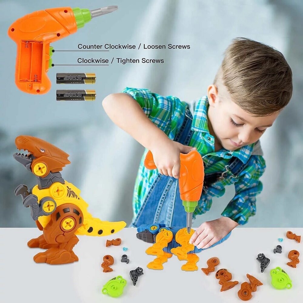 Dinosauruse konstruktor, elektrilise kruvikeerajaga, 4 tk цена и информация | Poiste mänguasjad | kaup24.ee