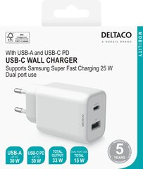 Deltaco USBC-AC145 цена и информация | Зарядные устройства для телефонов | kaup24.ee