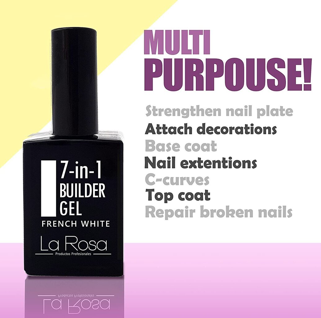 Hübriidlakk La Rosa 7 in1 Builder Gel French White UV/LED, 15 ml hind ja info | Küünelakid, küünetugevdajad | kaup24.ee