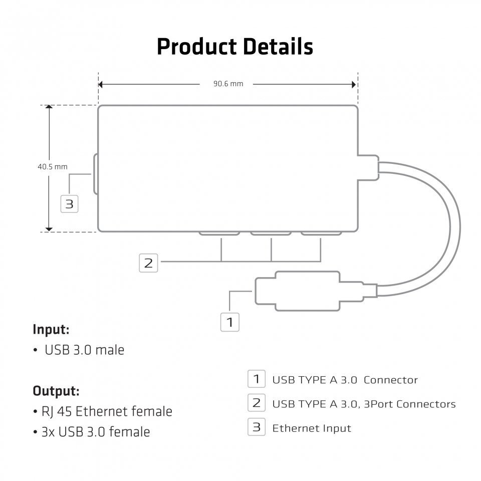 Club 3D USB 3.0 3-port hub with gigabit ethernet hind ja info | USB jagajad, adapterid | kaup24.ee