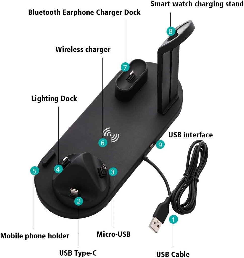 Telefoni, nutikella ja kõrvaklappide dokkimisjaama juhtmevaba laadija 15 W iOS ja Android Livman BXD-07A цена и информация | Mobiiltelefonide laadijad | kaup24.ee