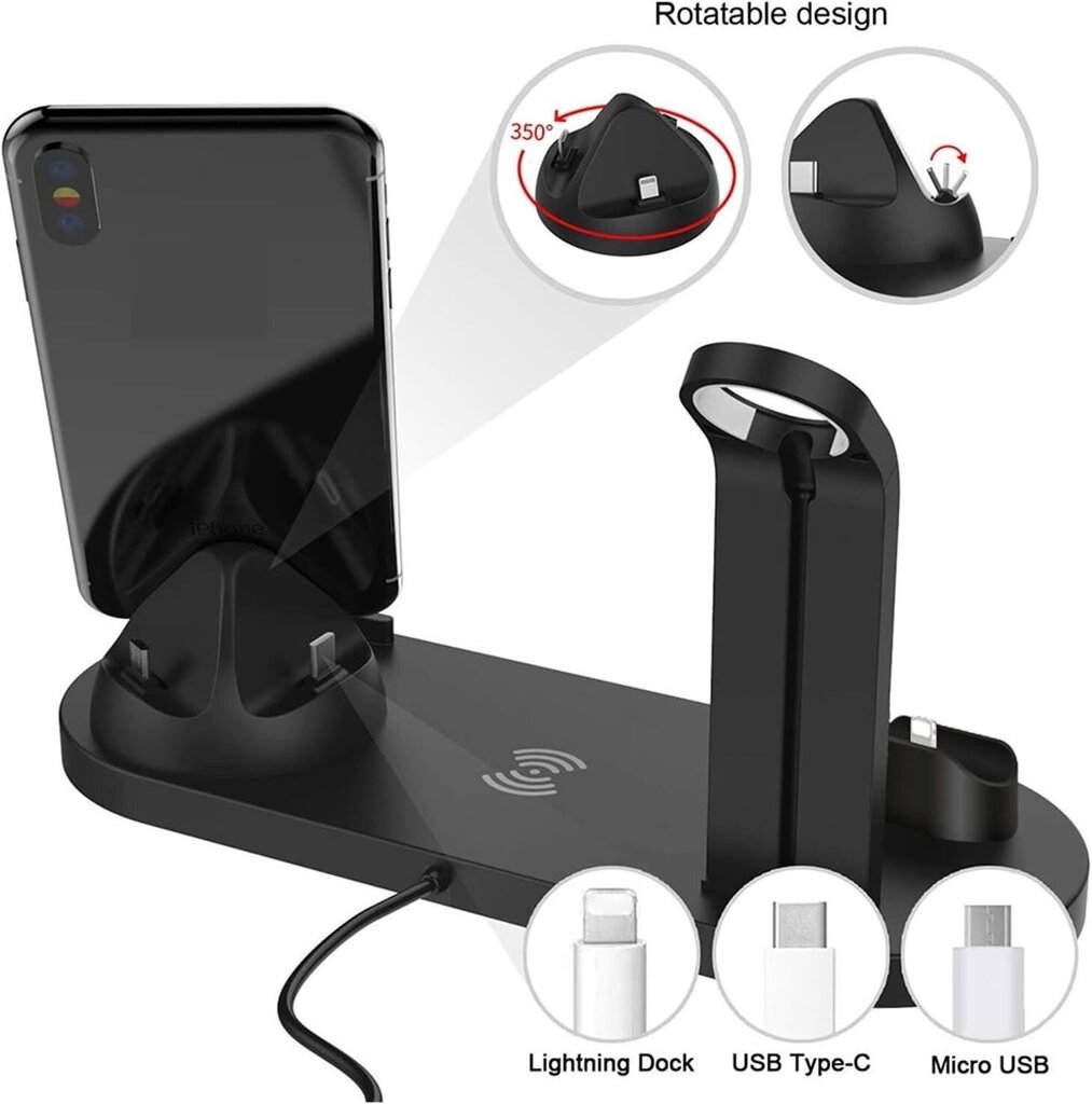 Telefoni, nutikella ja kõrvaklappide dokkimisjaama juhtmevaba laadija 15 W iOS ja Android Livman BXD-07A цена и информация | Mobiiltelefonide laadijad | kaup24.ee