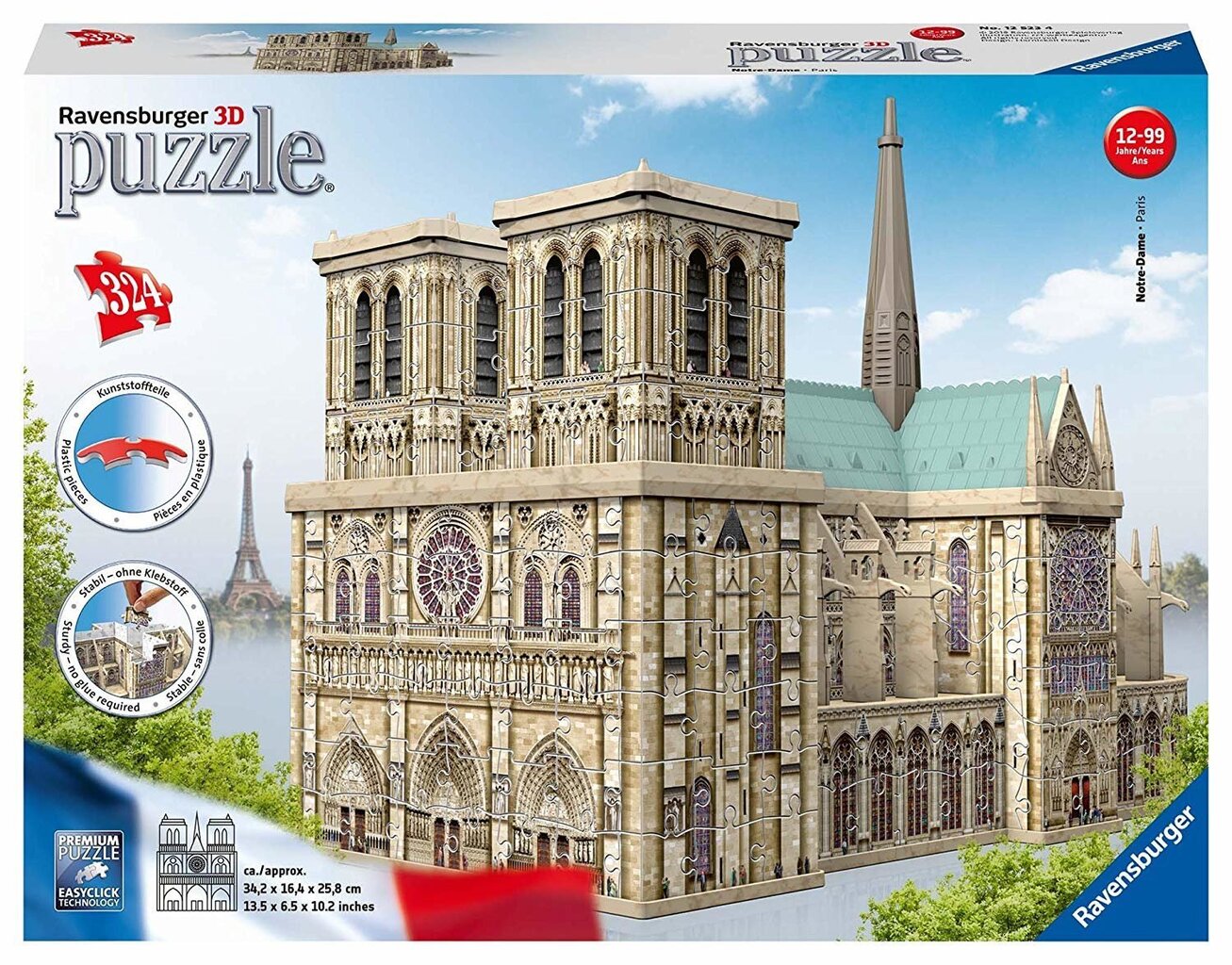 3D Pusle Pariisi katedraal Ravensburger, 12523, 324 osa hind ja info | Pusled | kaup24.ee
