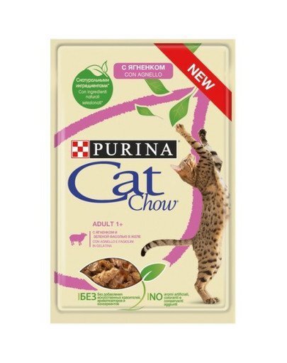 Purina Cat Chow Adult lambaliha ja roheliste ubadega, 85 g цена и информация | Konservid kassidele | kaup24.ee