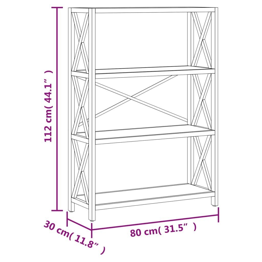 vidaXL 4-korruseline riiul, 80 x 30 x 112 cm, tammepuit hind ja info | Riiulid | kaup24.ee