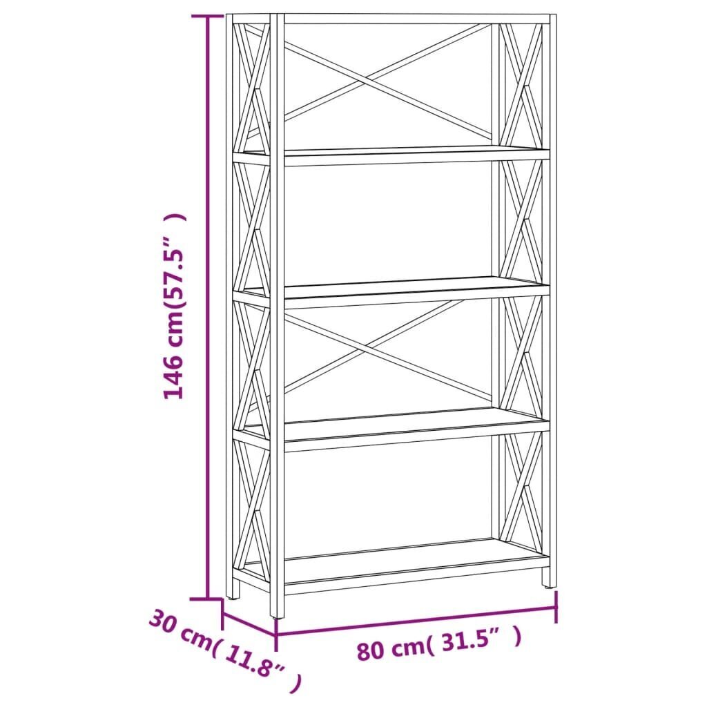 vidaXL 5-korruseline riiul, 80 x 30 x 146 cm, tammepuit hind ja info | Riiulid | kaup24.ee