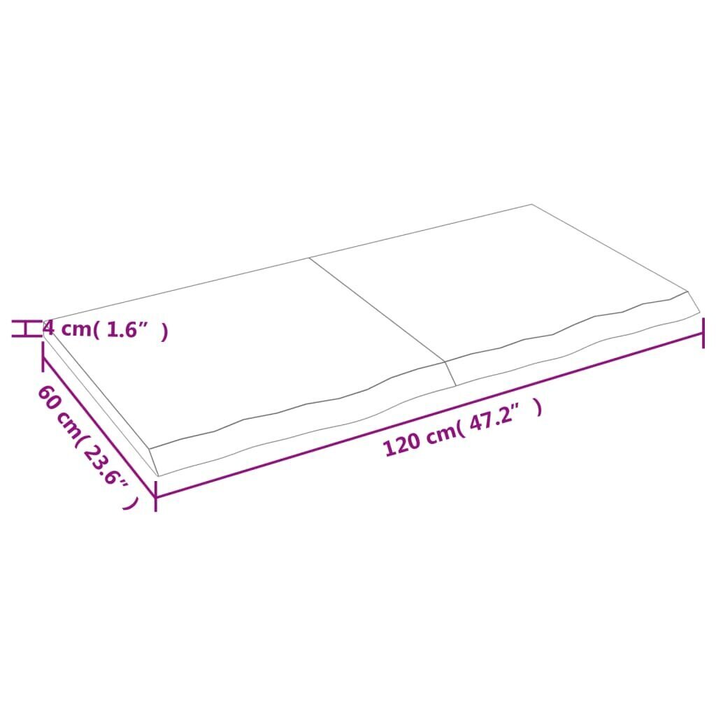 vidaXL seinariiul, helepruun, 120x60x4 cm, töödeldud tammepuit hind ja info | Riiulid | kaup24.ee