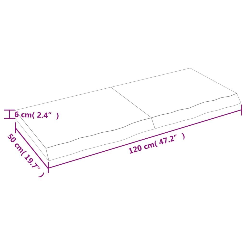 vidaXL seinariiul, helepruun, 120x50x6 cm, töödeldud tammepuit hind ja info | Riiulid | kaup24.ee