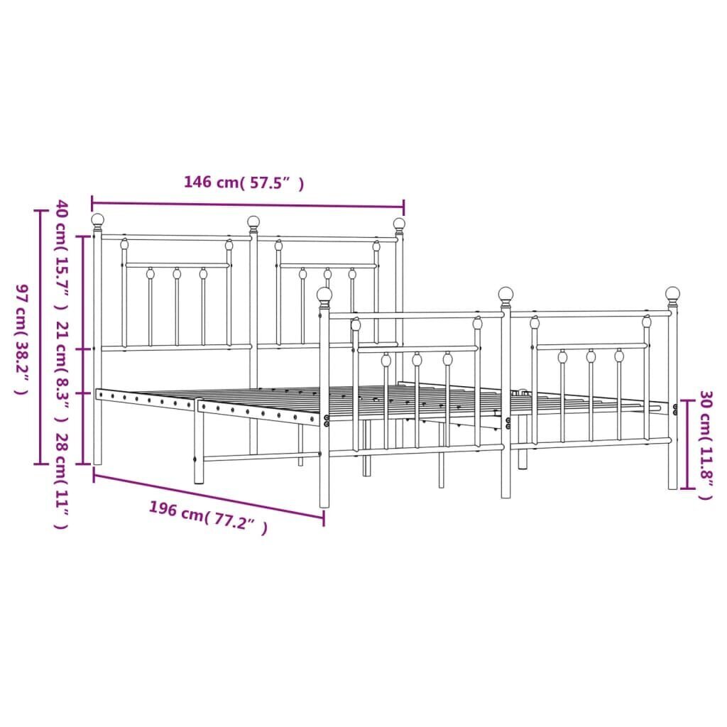 vidaXL metallist voodiraam peatsi ja jalutsiga, valge, 140 x 190 cm hind ja info | Voodid | kaup24.ee