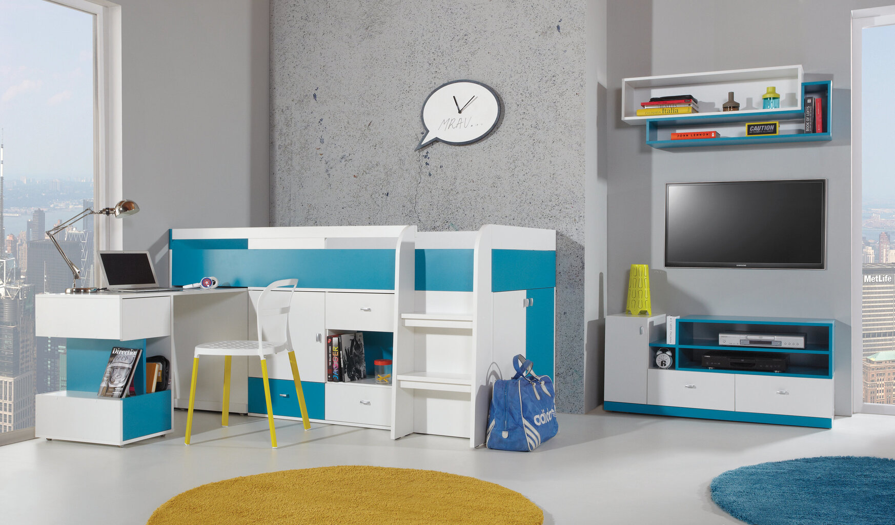 Seinale kinnitatav riiul Mobi 13, valge/sinine hind ja info | Lastetoa riiulid | kaup24.ee