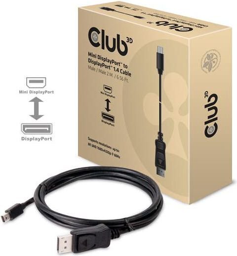 Club 3D, DP/Mini DP, 2 m hind ja info | Kaablid ja juhtmed | kaup24.ee