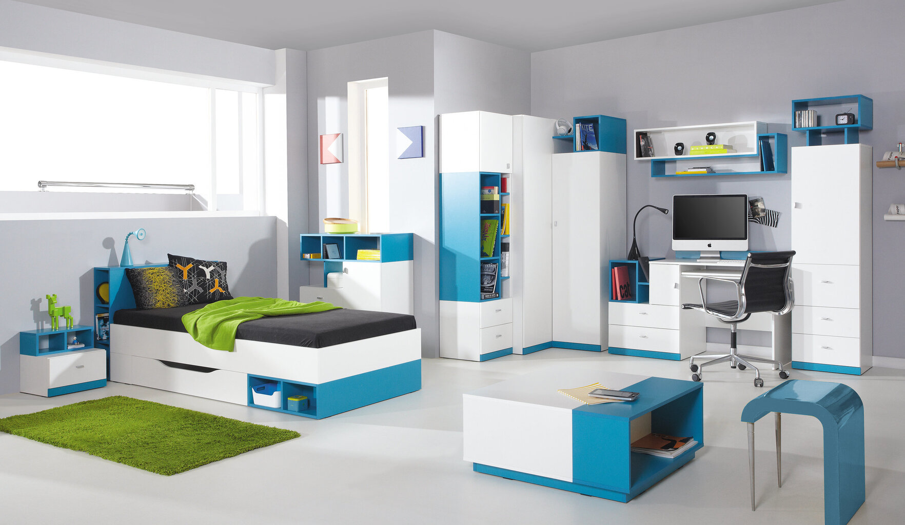 Kahekorruseline voodi Mobi 20, 200x90 cm, valge/sinine hind ja info | Lastevoodid | kaup24.ee