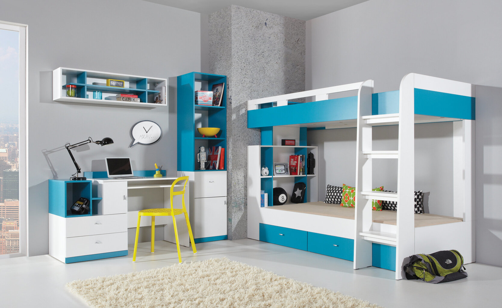 Kahekorruseline voodi Mobi 19, 200x90 cm, valge/sinine hind ja info | Lastevoodid | kaup24.ee
