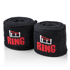 Боксерские бинты Ring (RA-90) 350 см, черные цена и информация | Боевые искусства | kaup24.ee