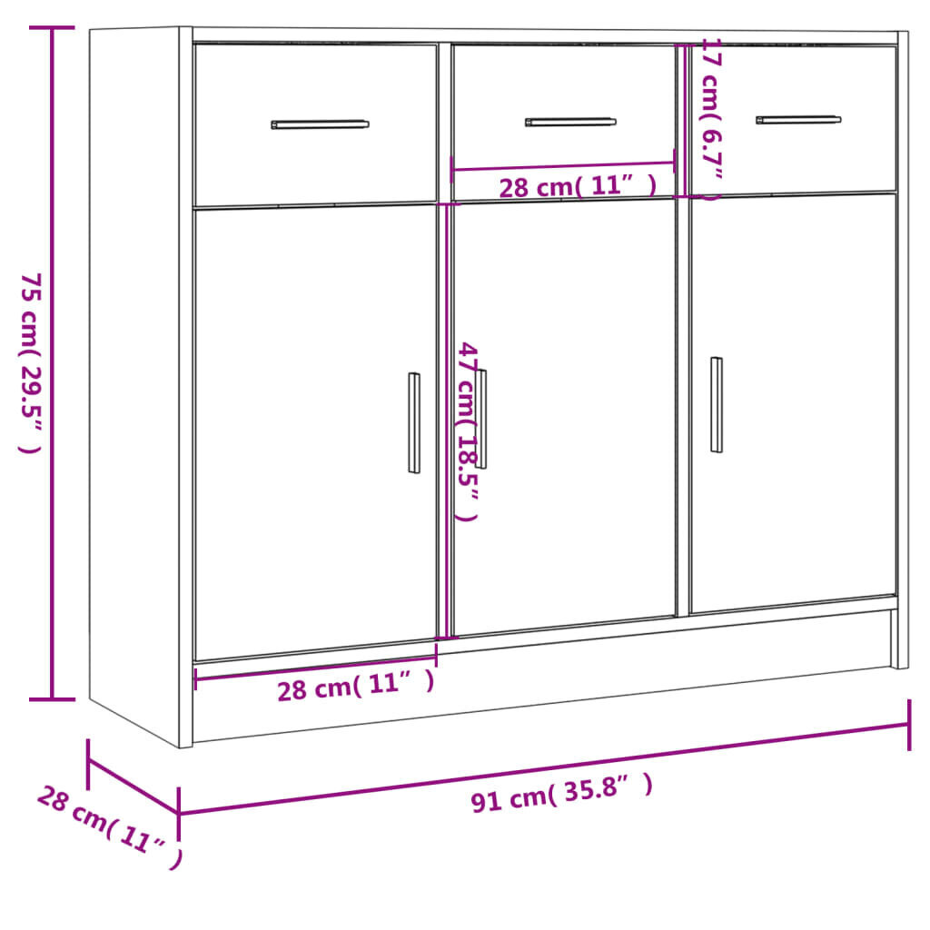 vidaXL puhvetkapp, pruun tamm, 91 x 28 x 75 cm, tehispuit цена и информация | Elutoa väikesed kapid | kaup24.ee