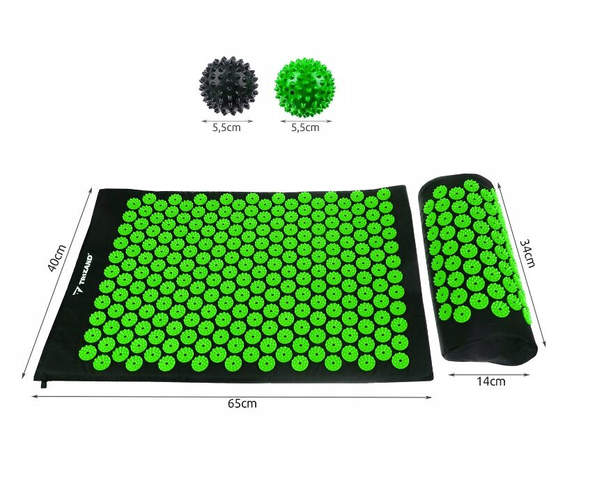 Nõelravi massaažimatt padja, kahe palli ja kotiga, roheline цена и информация | Massaažikaubad | kaup24.ee