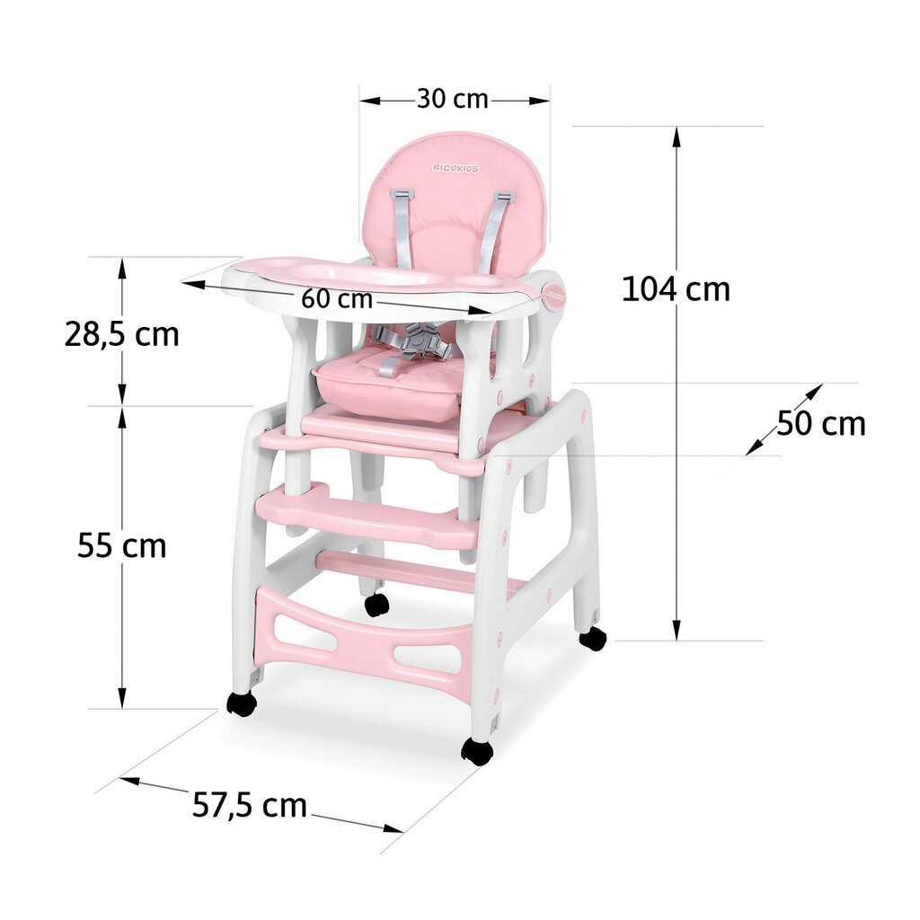 Beebi toitmistool 5in1, roosa цена и информация | Laste söögitoolid | kaup24.ee