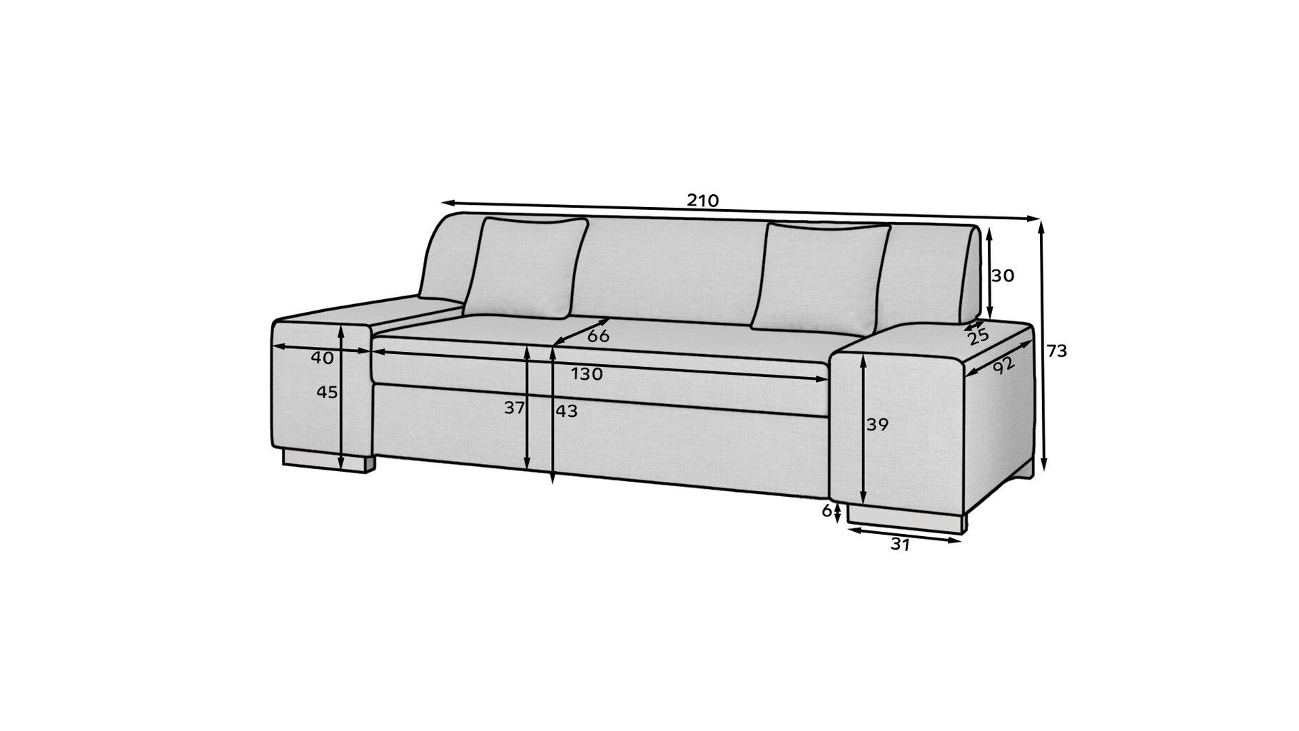 Diivan Porto 3, 210x90x98 cm, punane hind ja info | Diivanid ja diivanvoodid | kaup24.ee