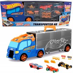 Hot Wheels Truck Transporter + 3 autot ja teetarvikud цена и информация | Игрушки для мальчиков | kaup24.ee