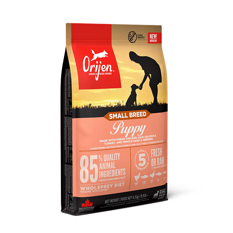 Orijen Small Breed väikest tõugu kutsikatele koos kana, lõhe ja kalkuniga, 4,5 kg hind ja info | Kuivtoit koertele | kaup24.ee