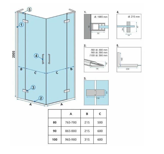 Nurga dušikabiin Rea Hugo Double 90x90 hind ja info | Dušikabiinid | kaup24.ee