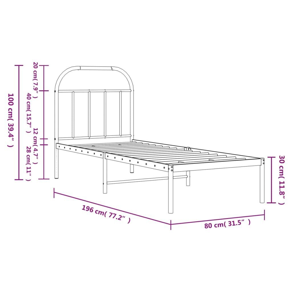 vidaXL metallist voodiraam peatsiga, must, 75x190 cm цена и информация | Voodid | kaup24.ee