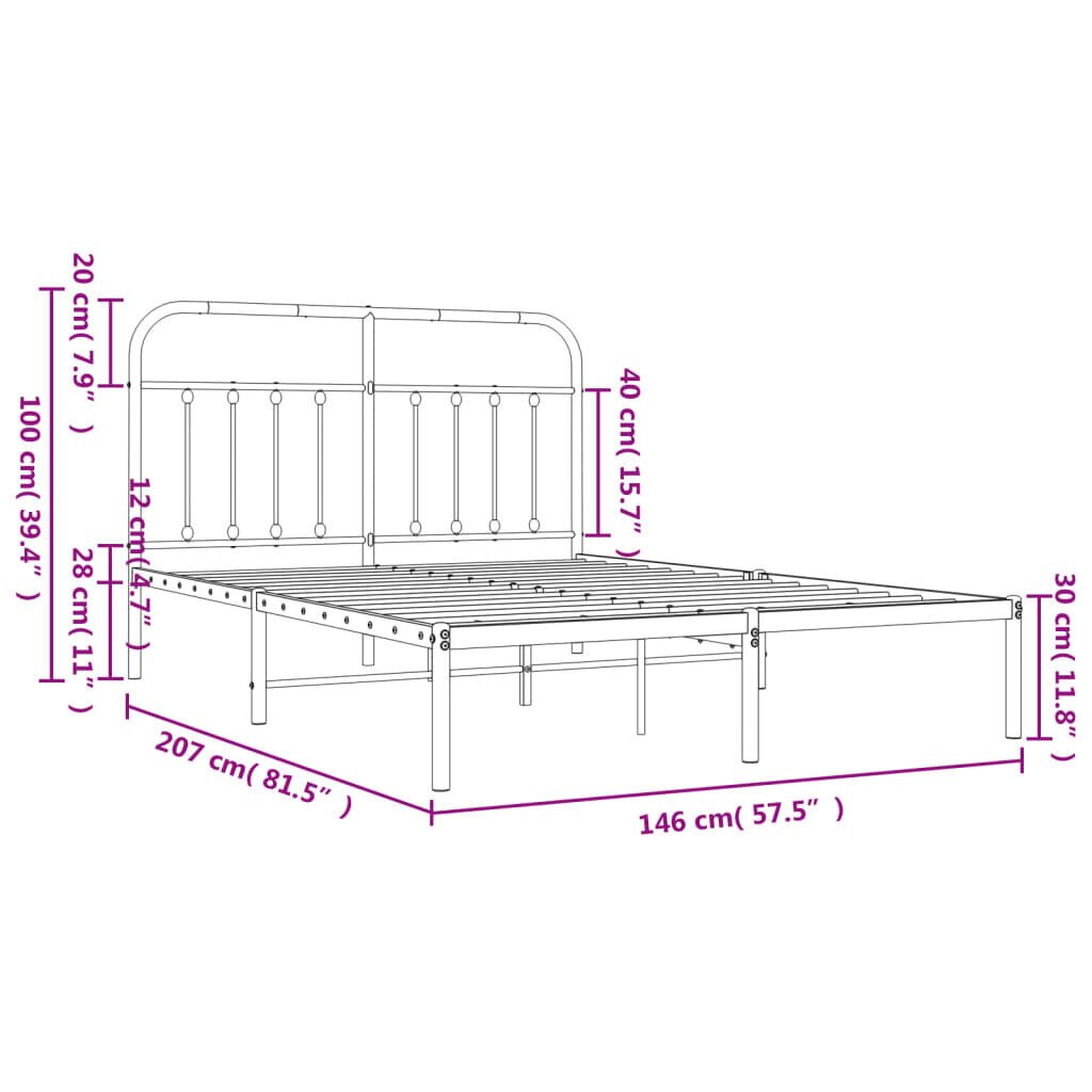 vidaXL metallist voodiraam peatsiga, valge, 140x200 cm hind ja info | Voodid | kaup24.ee