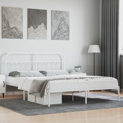 vidaXL metallist voodiraam peatsiga, valge, 160x200 cm hind ja info | Voodid | kaup24.ee