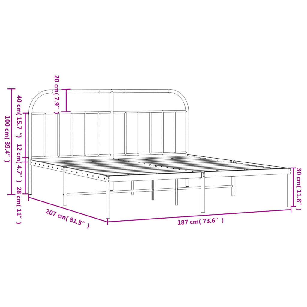 vidaXL metallist voodiraam peatsiga, valge, 180x200 cm цена и информация | Voodid | kaup24.ee