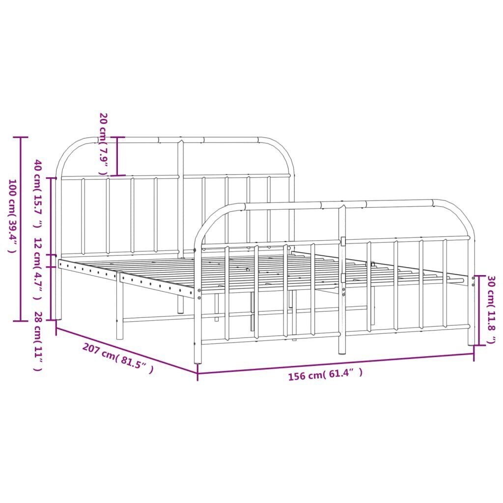 vidaXL metallist voodiraam peatsi ja jalutsiga, valge, 150 x 200 cm hind ja info | Voodid | kaup24.ee