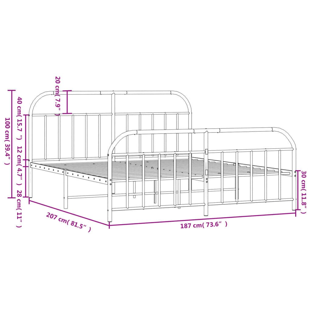 vidaXL metallist voodiraam peatsi ja jalutsiga, valge, 180 x 200 cm цена и информация | Voodid | kaup24.ee