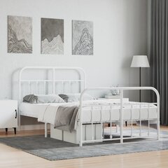 vidaXL metallist voodiraam peatsi ja jalutsiga, valge, 120 x 200 cm hind ja info | Voodid | kaup24.ee