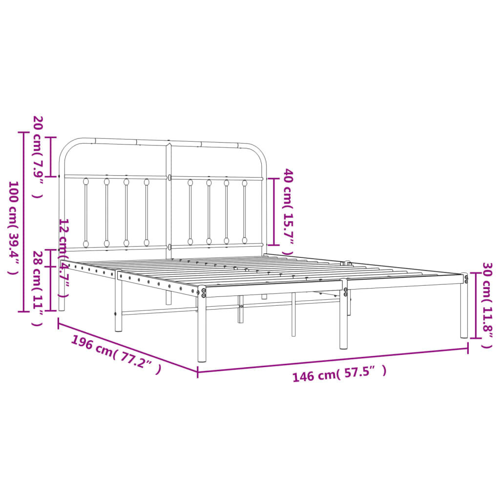 vidaXL metallist voodiraam peatsiga, must, 140x190 cm цена и информация | Voodid | kaup24.ee